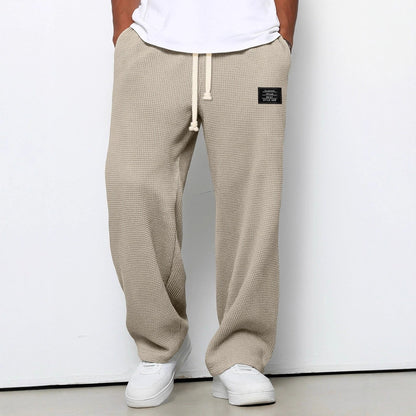 Jogginghose Herren | Waffelstruktur | Weites Bein | Kordelzug-Beige-S-Chaps Herrenmode