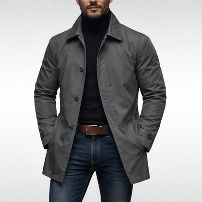 Kurzmantel Herren | Knopfleiste | Wetterfest | Gefüttert-Grau-XS-Chaps Herrenmode