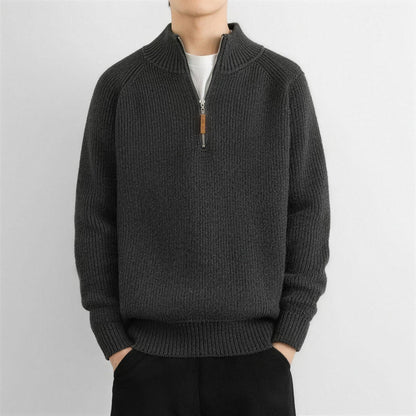 Pullover mit Reißverschluss Herren | Rippstrick | Stehkragen | Raglanärmel
