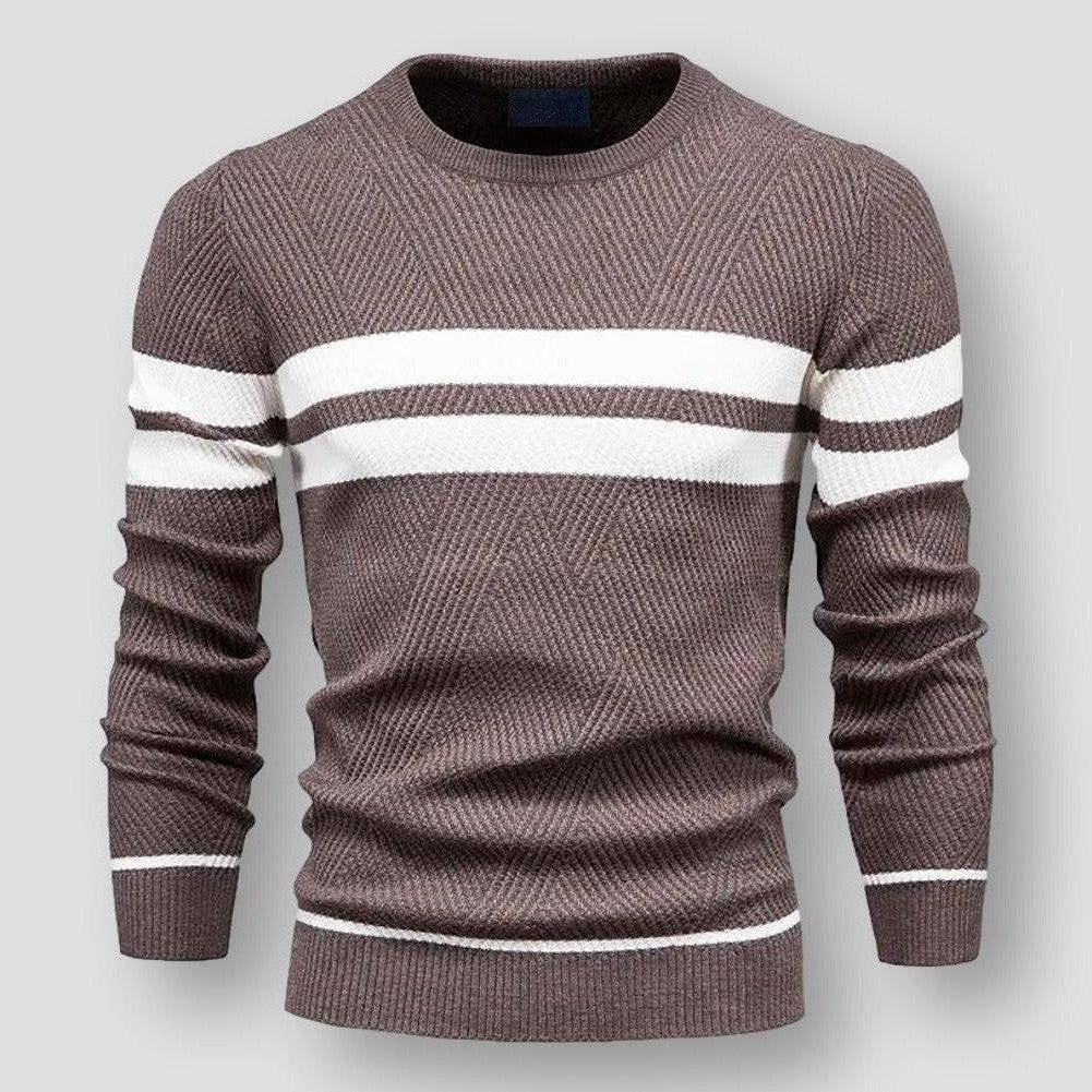 Gestreifter Strickpullover Herren | Baumwollstrick | Rundhals | Blockstreifen