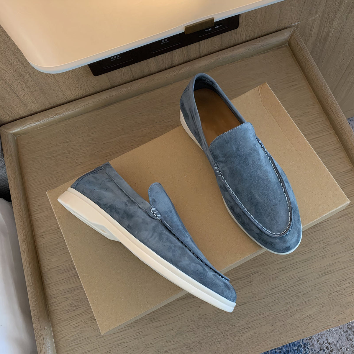 Mokassins Herren | Vintage | Handgenäht | Zum Hineinschlüpfen-Hellblau-40-Chaps Herrenmode