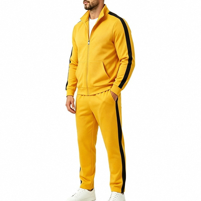 Trainingsanzug Herren mit Kontraststreifen | Stehkragenjacke | 7 Farben-Gelb-M-Chaps Herrenmode