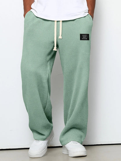 Jogginghose Herren | Waffelstruktur | Weites Bein | Kordelzug-Grün-S-Chaps Herrenmode