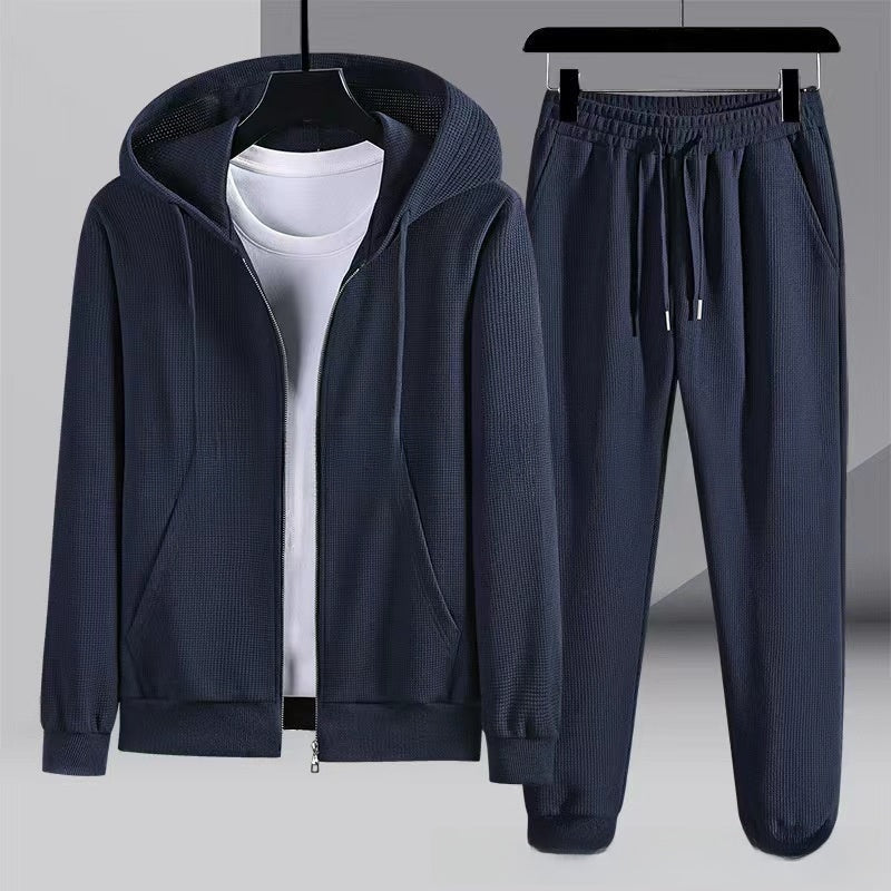 Waffel Jogginganzug Herren | Kapuzenjacke mit Reißverschluss | bis 6XL
