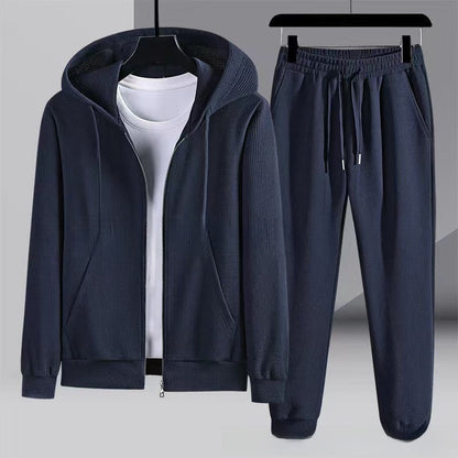 Waffel Jogginganzug Herren | Kapuzenjacke mit Reißverschluss | bis 6XL