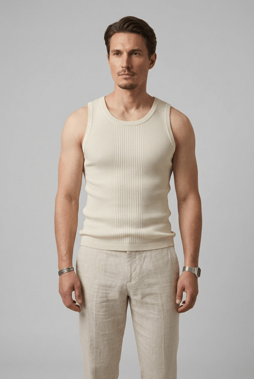 Unterhemd Herren | Gerippt | Rundhals | Slim Fit-Cremeweiß-M-Chaps Herrenmode