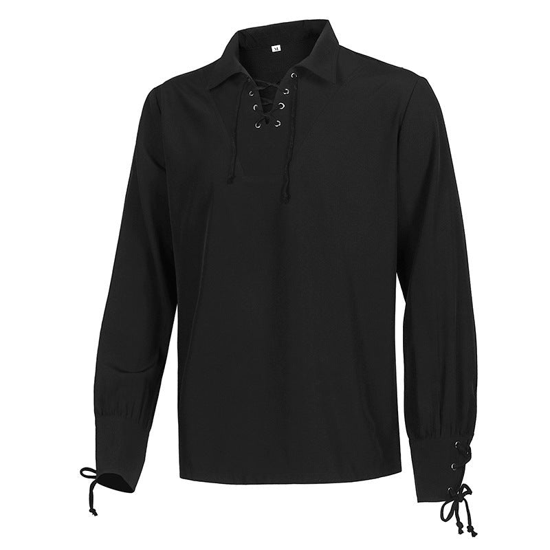 Mittelalter Hemd Herren | Schnürung | V-Ausschnitt | Langarm | 6 Farben-Chaps Herrenmode