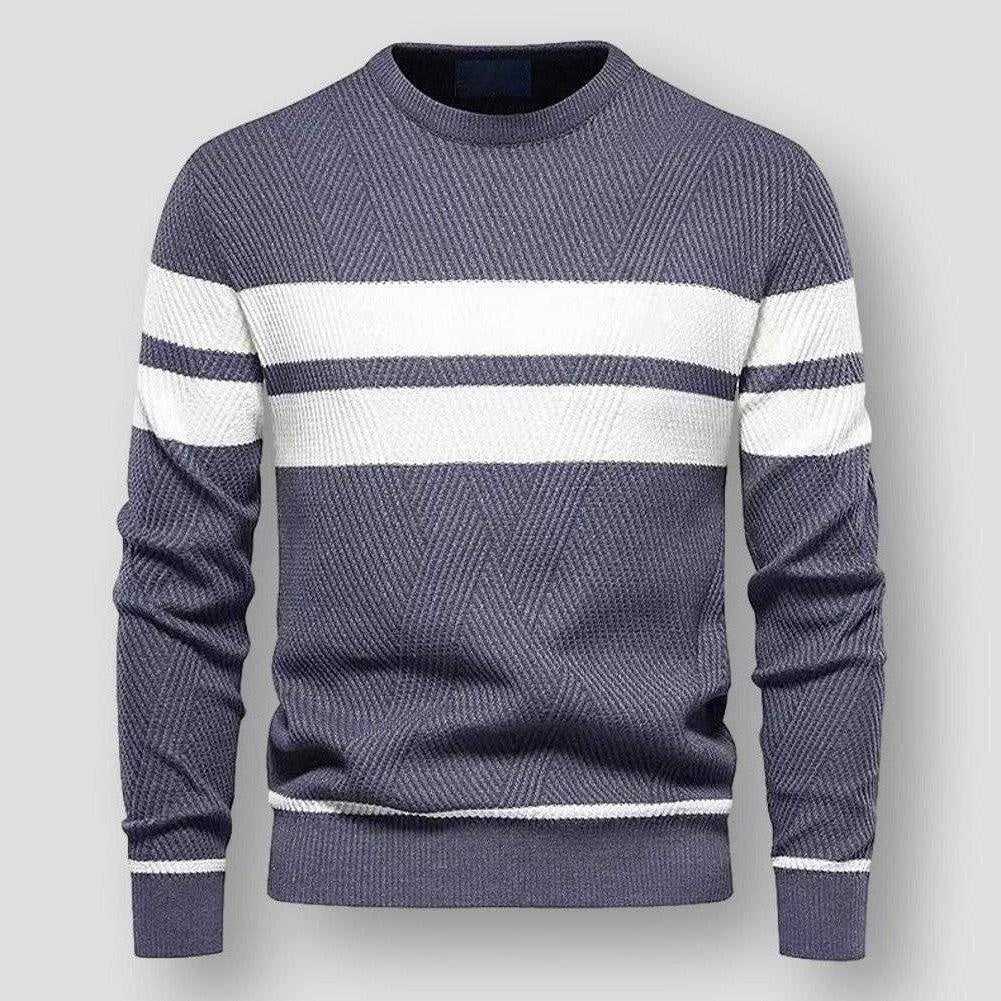 Gestreifter Strickpullover Herren | Baumwollstrick | Rundhals | Blockstreifen