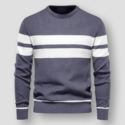 Gestreifter Strickpullover Herren | Baumwollstrick | Rundhals | Blockstreifen