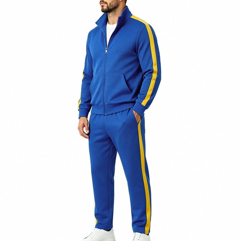 Trainingsanzug Herren mit Kontraststreifen | Stehkragenjacke | 7 Farben-Blau-M-Chaps Herrenmode