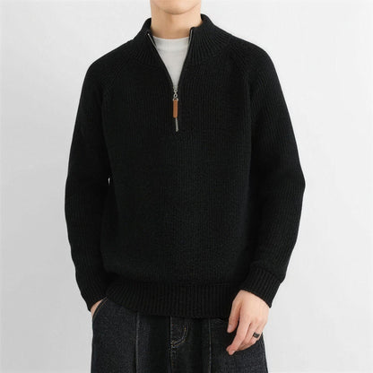 Pullover mit Reißverschluss Herren | Rippstrick | Stehkragen | Raglanärmel