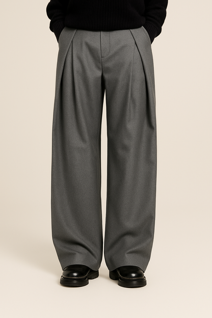 Anzughose Herren | Bundfalten | Weites Bein | Hohe Taille-Grau-S-Chaps Herrenmode