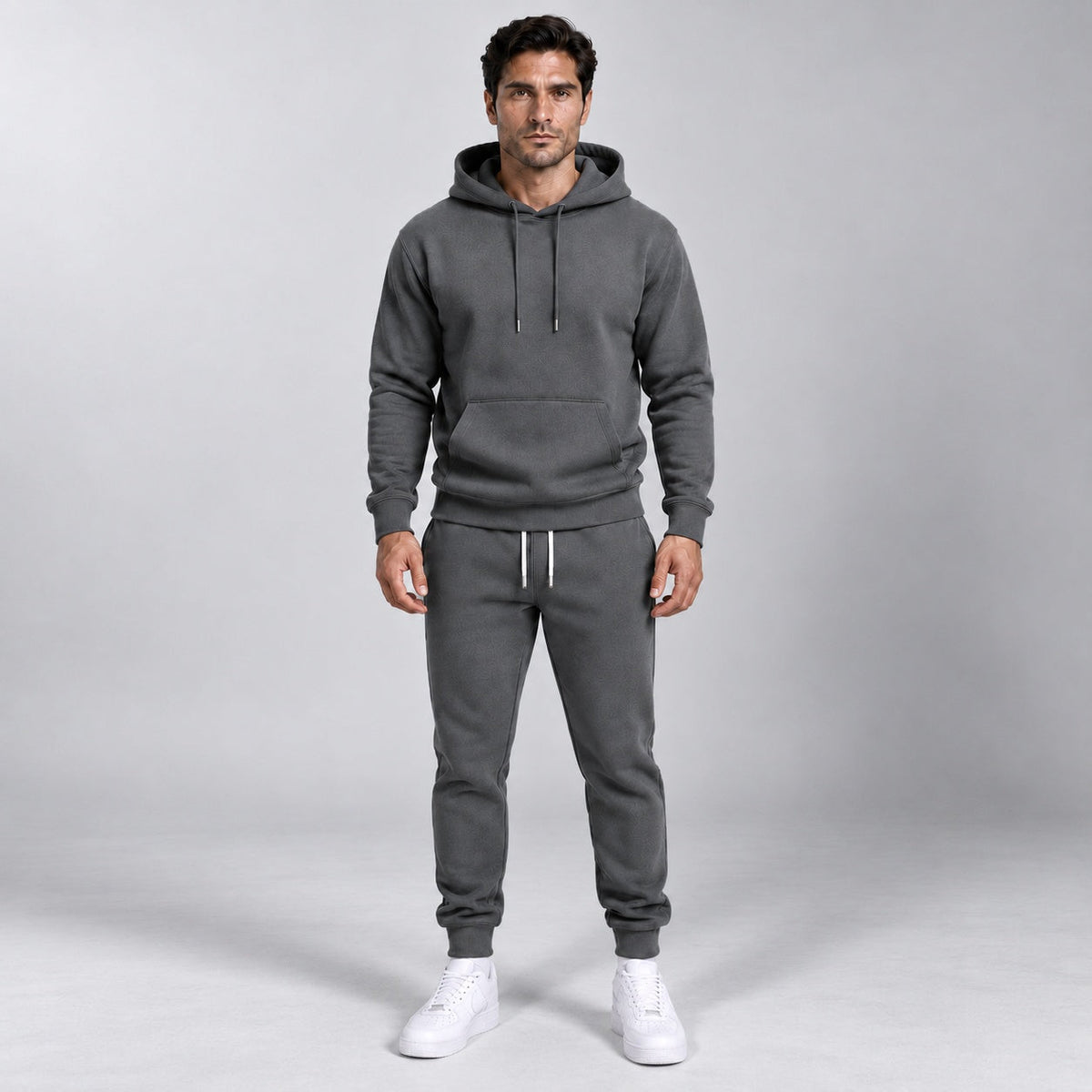 Tapered Jogginganzug Herren | Hoodie und Jogginghose | 4 Farben-Dunkelgrau-S-Chaps Herrenmode