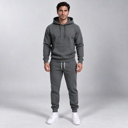 Tapered Jogginganzug Herren | Hoodie und Jogginghose | 4 Farben-Dunkelgrau-S-Chaps Herrenmode