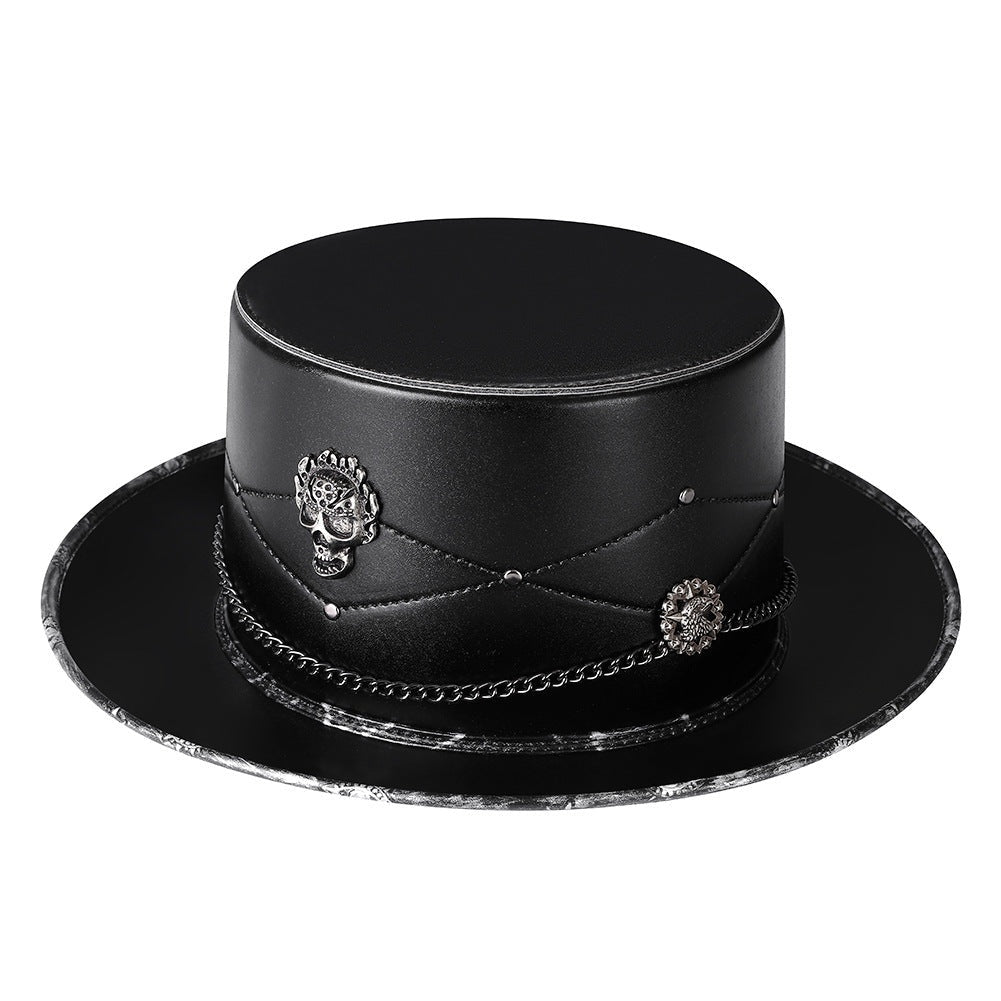 Gothic Zylinder | Totenkopf Emblem | Kette | Nieten | Kunstleder-Chaps Herrenmode