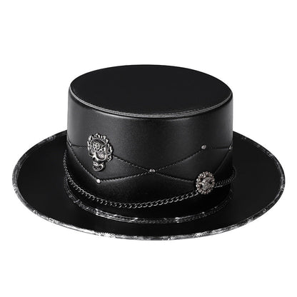 Gothic Zylinder | Totenkopf Emblem | Kette | Nieten | Kunstleder-Chaps Herrenmode