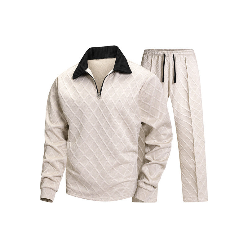 Halfzip Loungewear Set Herren | Rautenstruktur | Creme-Chaps Herrenmode