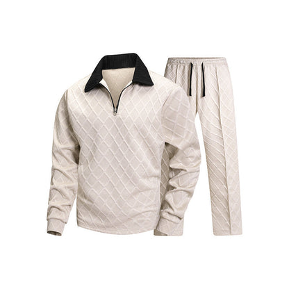Halfzip Loungewear Set Herren | Rautenstruktur | Creme-Chaps Herrenmode