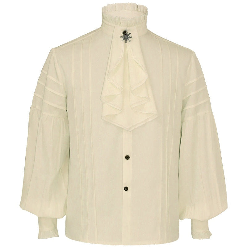 Rüschenhemd Herren | Vampir | Pirat | Jabot | Viktorianisch | 11 Stile-Jabot mit Brosche Creme-S-Chaps Herrenmode