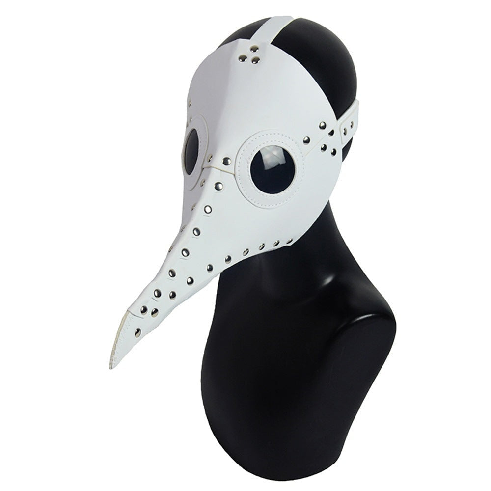 Pestarzt Maske | Kunstleder | Nieten | Langer Schnabel | Riemen-Weiß-Chaps Herrenmode