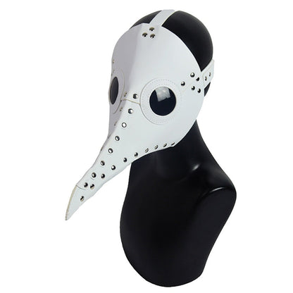Pestarzt Maske | Kunstleder | Nieten | Langer Schnabel | Riemen-Weiß-Chaps Herrenmode