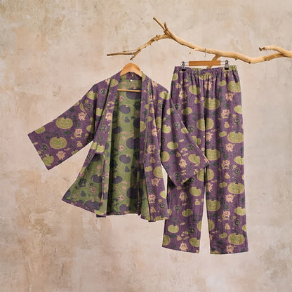 Kürbis Kimono Pyjama Herren | Kleine Monster | Lila oder Grün