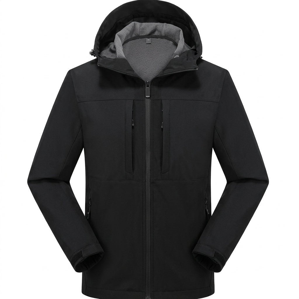Leichte Softshelljacke Herren | Kapuze | Wasserabweisend | Vier Reißverschlusstaschen