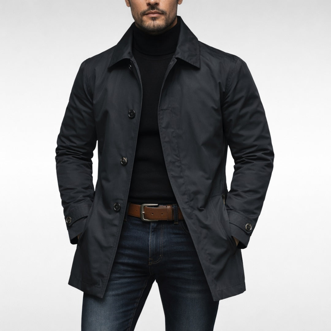 Kurzmantel Herren | Knopfleiste | Wetterfest | Gefüttert-Schwarz-XS-Chaps Herrenmode