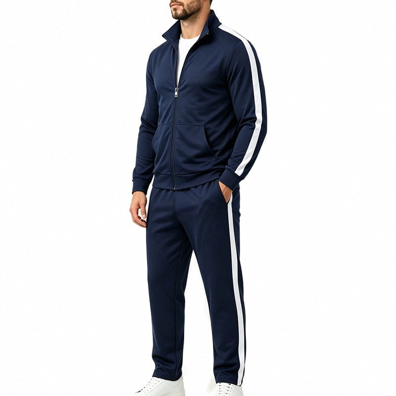Trainingsanzug Herren mit Kontraststreifen | Stehkragenjacke | 7 Farben-Marineblau-M-Chaps Herrenmode