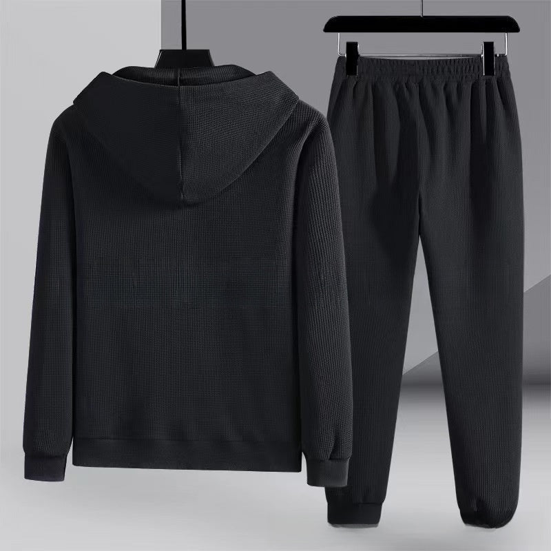 Waffel Jogginganzug Herren | Kapuzenjacke mit Reißverschluss | bis 6XL
