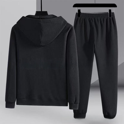 Waffel Jogginganzug Herren | Kapuzenjacke mit Reißverschluss | bis 6XL