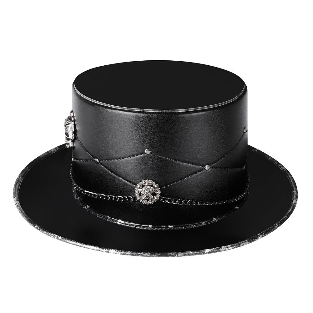 Gothic Zylinder | Totenkopf Emblem | Kette | Nieten | Kunstleder-Chaps Herrenmode