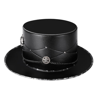 Gothic Zylinder | Totenkopf Emblem | Kette | Nieten | Kunstleder-Chaps Herrenmode