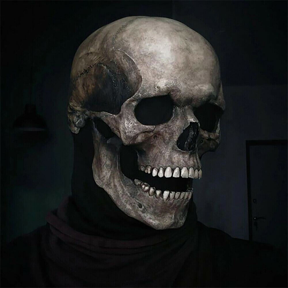 Totenkopf Maske mit Beweglichem Kiefer | Latex | Vollkopf | Grau oder Weiß-Chaps Herrenmode