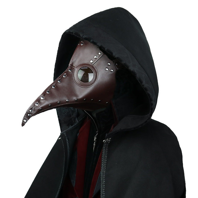 Pestarzt Maske | Kunstleder | Nieten | Langer Schnabel | Riemen-Braun-Chaps Herrenmode