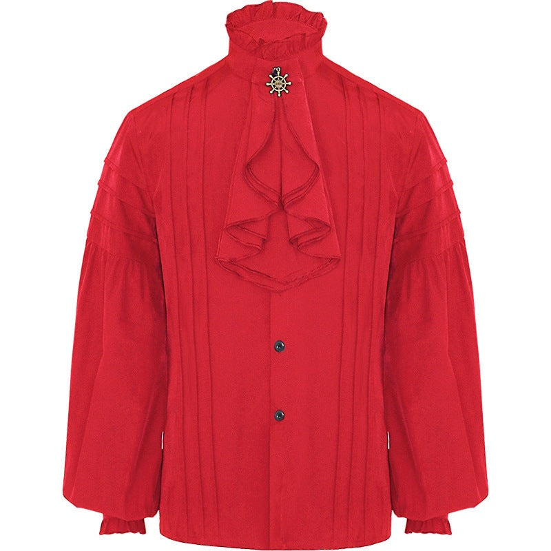 Rüschenhemd Herren | Vampir | Pirat | Jabot | Viktorianisch | 11 Stile-Jabot mit Brosche Rot-S-Chaps Herrenmode