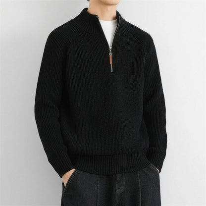 Pullover mit Reißverschluss Herren | Rippstrick | Stehkragen | Raglanärmel