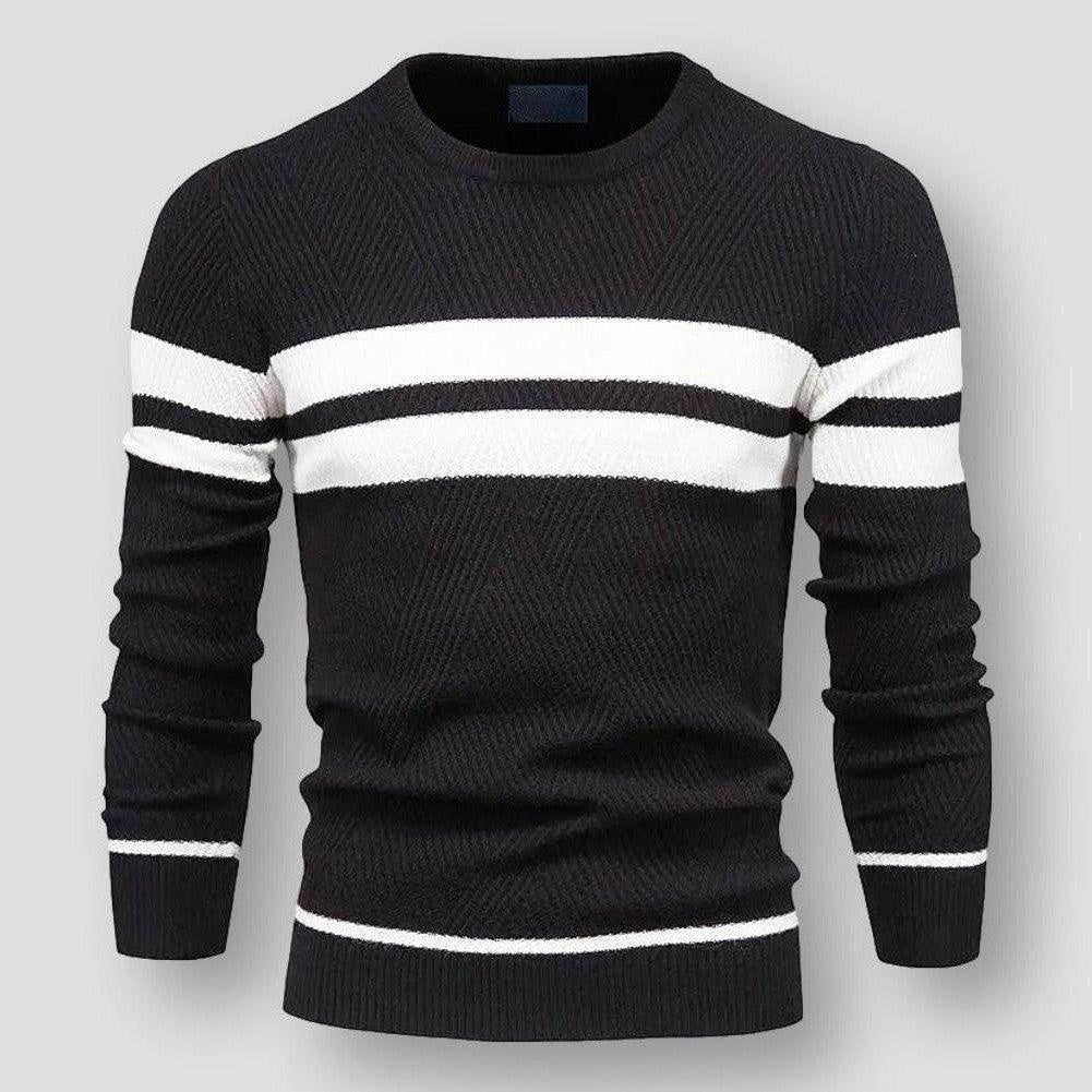 Gestreifter Strickpullover Herren | Baumwollstrick | Rundhals | Blockstreifen
