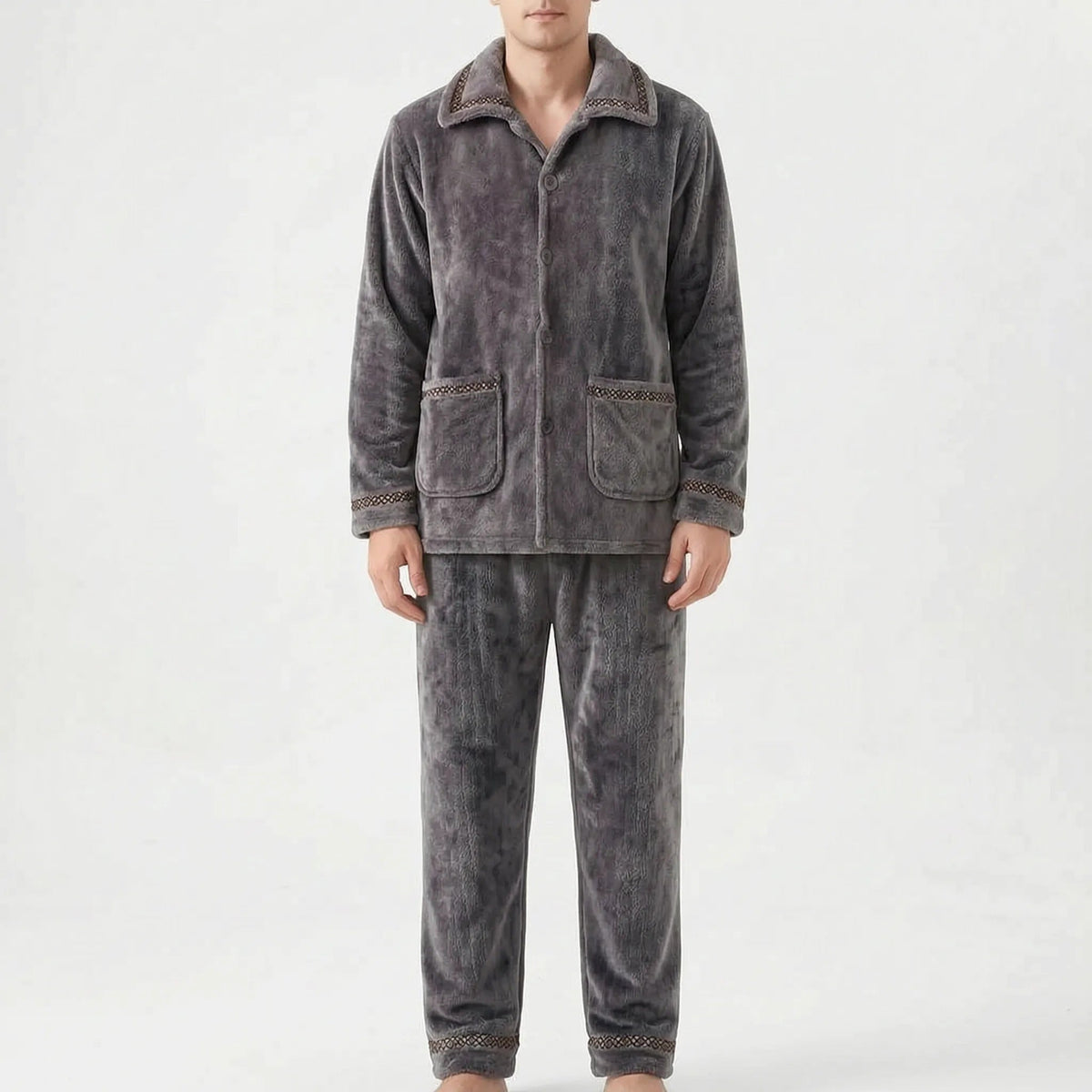 Fleece Pyjama Herren mit Kragen | Knopfleiste | 7 Varianten