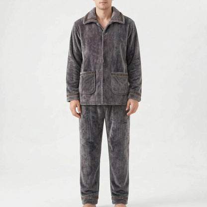 Fleece Pyjama Herren mit Kragen | Knopfleiste | 7 Varianten