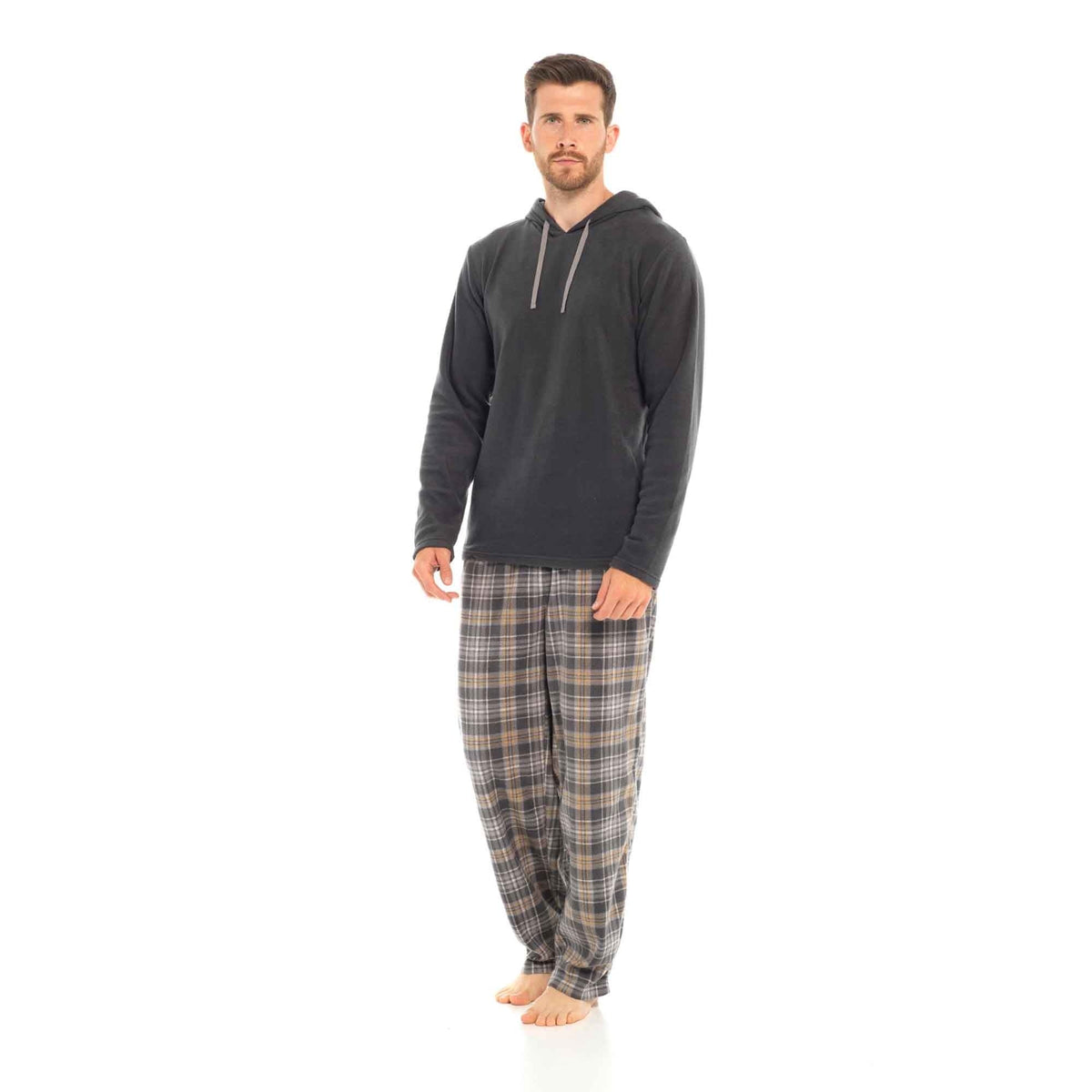 Fleece Schlafanzug Herren mit Kapuze | Karierte Hose | 2 Farben