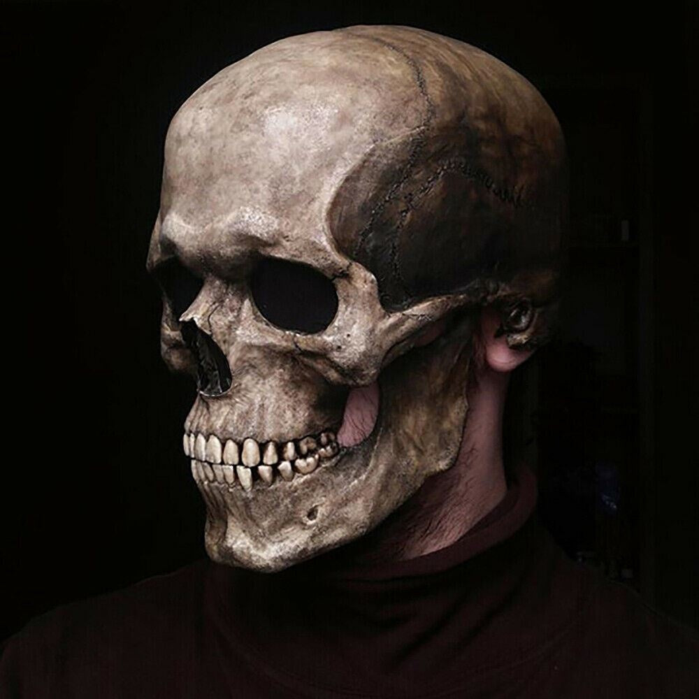 Totenkopf Maske mit Beweglichem Kiefer | Latex | Vollkopf | Grau oder Weiß-Chaps Herrenmode