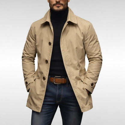 Kurzmantel Herren | Knopfleiste | Wetterfest | Gefüttert-Beige-XS-Chaps Herrenmode