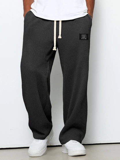 Jogginghose Herren | Waffelstruktur | Weites Bein | Kordelzug-Schwarz-S-Chaps Herrenmode