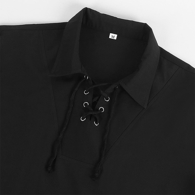 Mittelalter Hemd Herren | Schnürung | V-Ausschnitt | Langarm | 6 Farben-Chaps Herrenmode