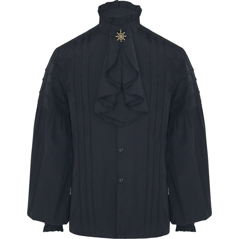Rüschenhemd Herren | Vampir | Pirat | Jabot | Viktorianisch | 11 Stile-Jabot mit Brosche Schwarz-S-Chaps Herrenmode