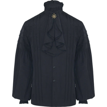 Rüschenhemd Herren | Vampir | Pirat | Jabot | Viktorianisch | 11 Stile-Jabot mit Brosche Schwarz-S-Chaps Herrenmode