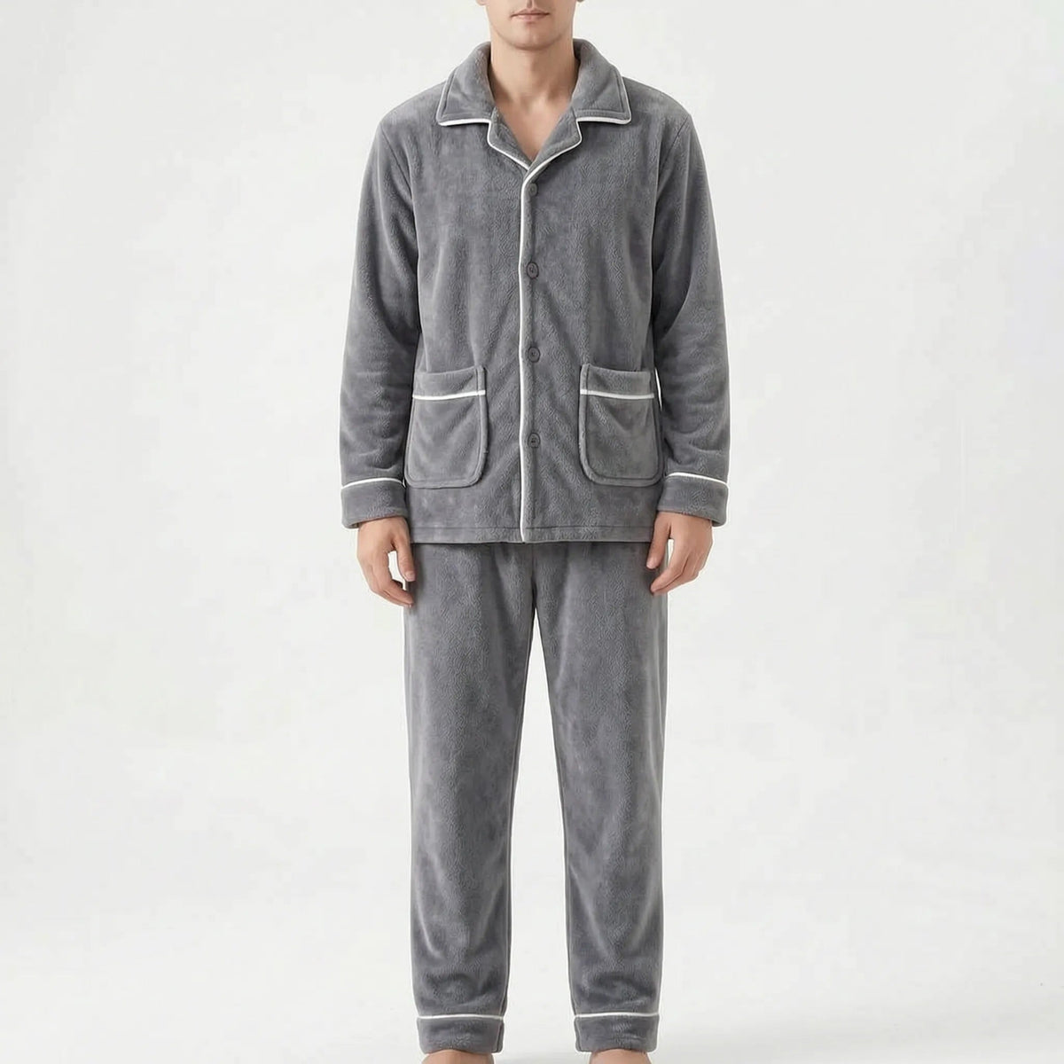 Fleece Pyjama Herren mit Kragen | Knopfleiste | 7 Varianten