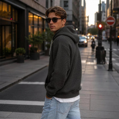 Waffel Hoodie Herren | Viertelreißverschluss | Kängurutasche