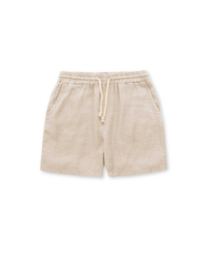 Kurze Hose Herren | Leinen | Lockere Passform | Kordelzug-Beige-S-Chaps Herrenmode